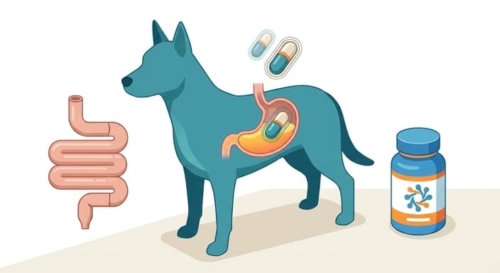 Illustration demonstrating encapsulated probiotics traveling through the stomach toward the gut to support timing and consistency.
