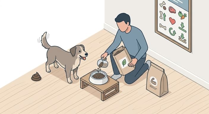 Dog being fed premium, highly digestible food to illustrate waste reduction at the source.