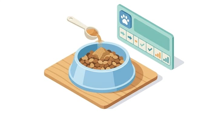 A spoon adds toppers to a bowl while a simple weekly tracker sits nearby to illustrate slow introduction and monitoring.