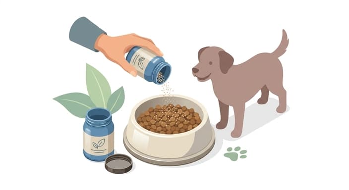 A probiotic topper is sprinkled onto a pet’s meal to seed the gut with beneficial bacteria.