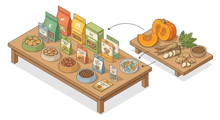 A table showing probiotic treats alongside prebiotic ingredients to highlight fueling probiotics with prebiotics.