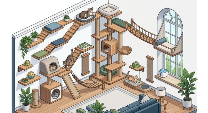 Cat perched on a high, catified vertical space designed for secure indoor exploration.