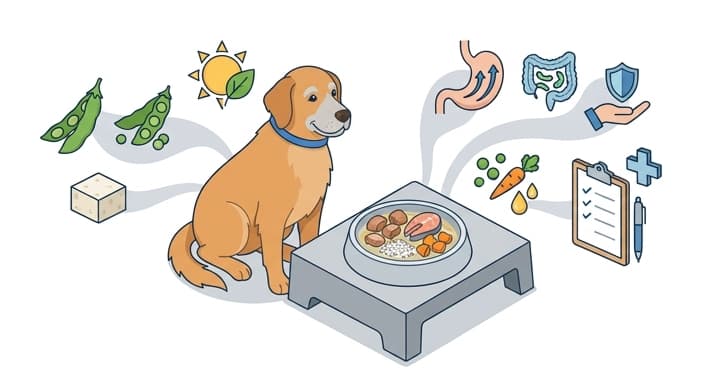 Senior dog with a balanced, easily digestible meal as part of a veterinary-driven nutrition plan.