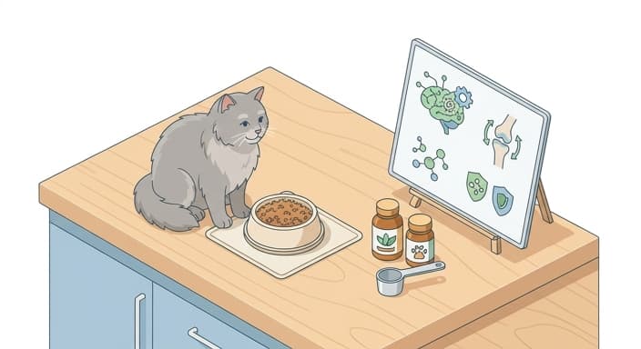 A senior cat enjoys a digestible, protein-rich meal with micronutrient support for brain and joint health.