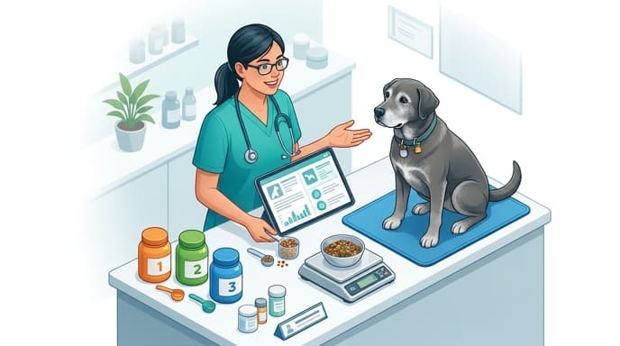 A veterinarian outlines a weight- and inflammation-based, personalized supplement plan for a senior dog.
