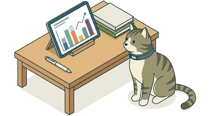 Senior pet wearing a wearable guides a personalized feeding plan via a dashboard.