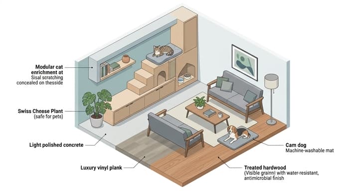 Integrated, health-conscious cat enrichment blends with a sleek living space.