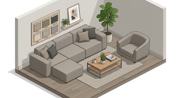 A modern, pet-friendly living room showcasing durable, stain-resistant upholstery in a neutral palette.