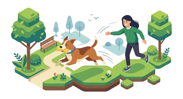 Dog and owner enjoying energetic play, illustrating vitality after preventive dental care.