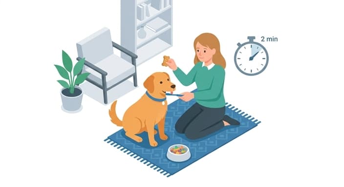 A short, positive tooth-brushing session that reinforces bonding with a treat reward.