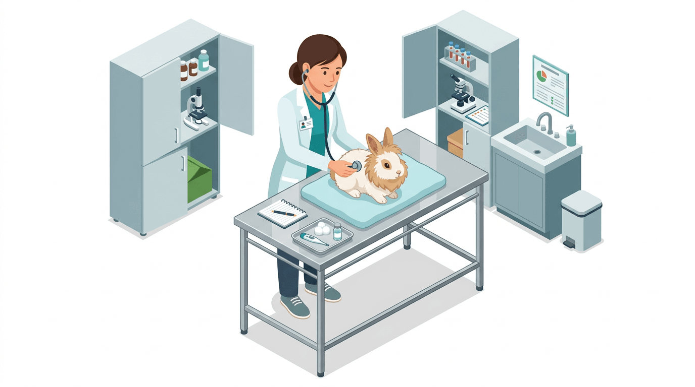 A compassionate veterinary check-up for a pet rabbit.